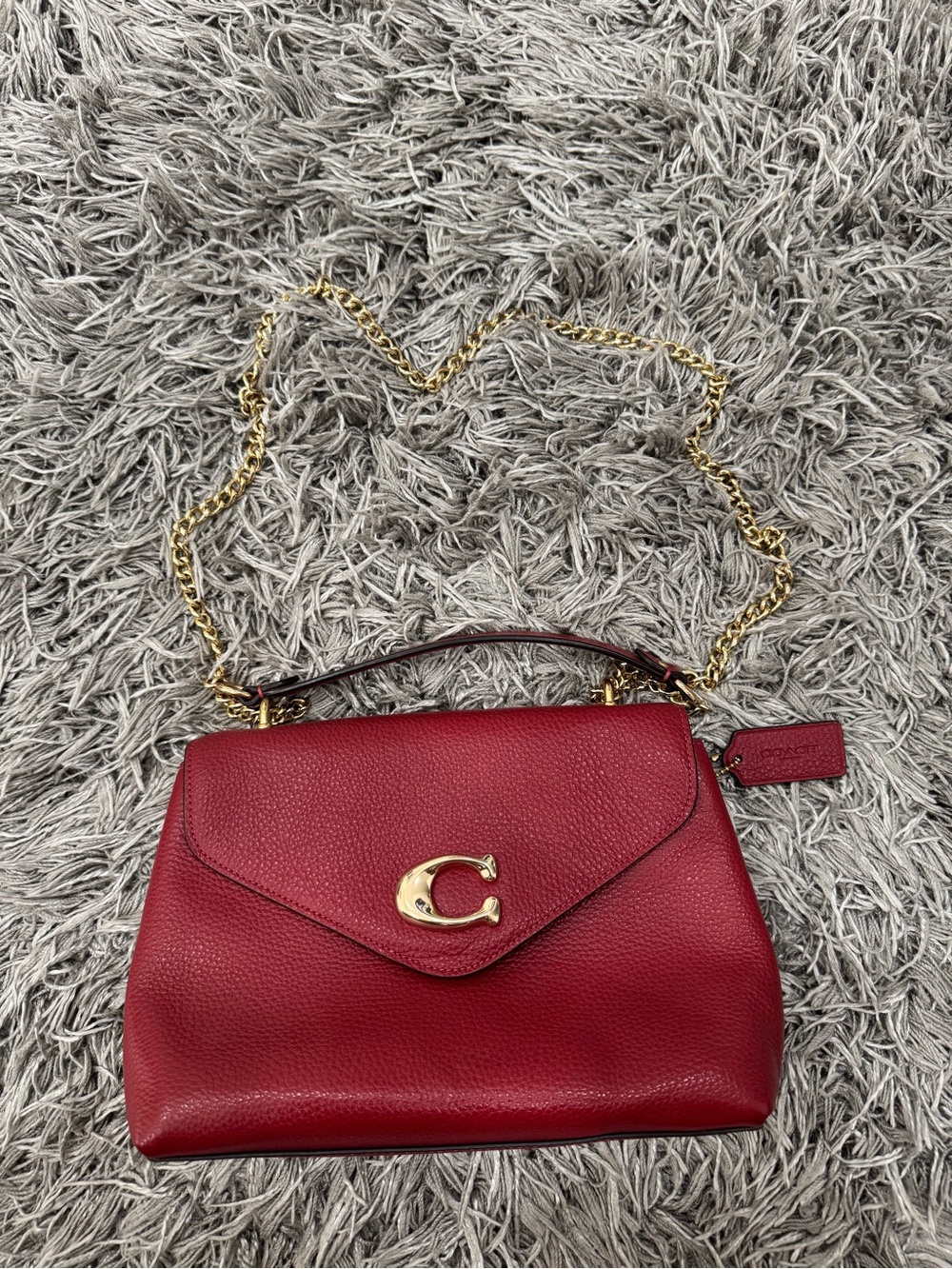 Coach Tammie Red Polished Pebble Leather Shoulder Bag with Gold Hardware